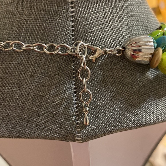 Green Blue Gold Tone Acrylic Multiple strand Beaded Necklace - Picture 3 of 3